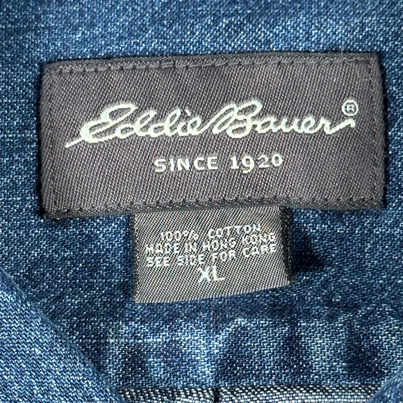 Vintage Eddie Bauer Shirt Adult EXTRA LARGE Blue Denim Jean Dark Wash 90s - Picture 6 of 9